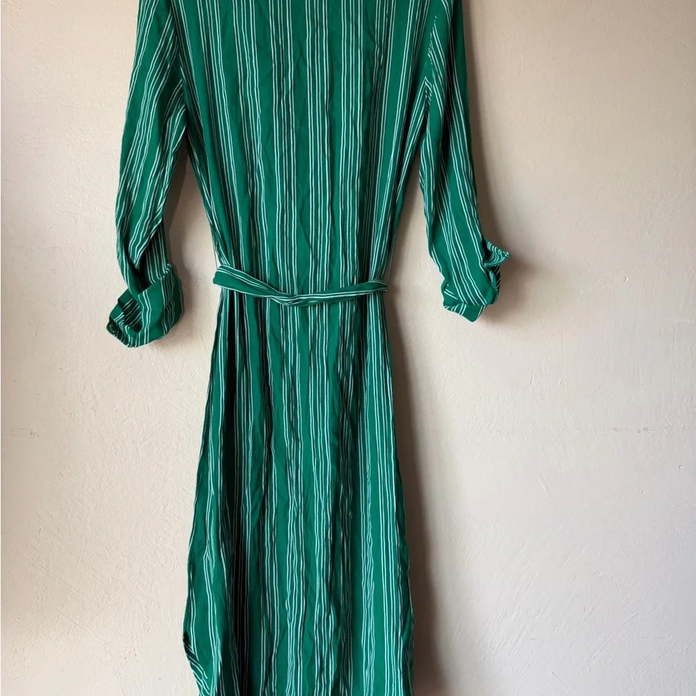 Maeve Anthropologie shirt dress green stripe button down belted size 2 nwt - Picture 7 of 7